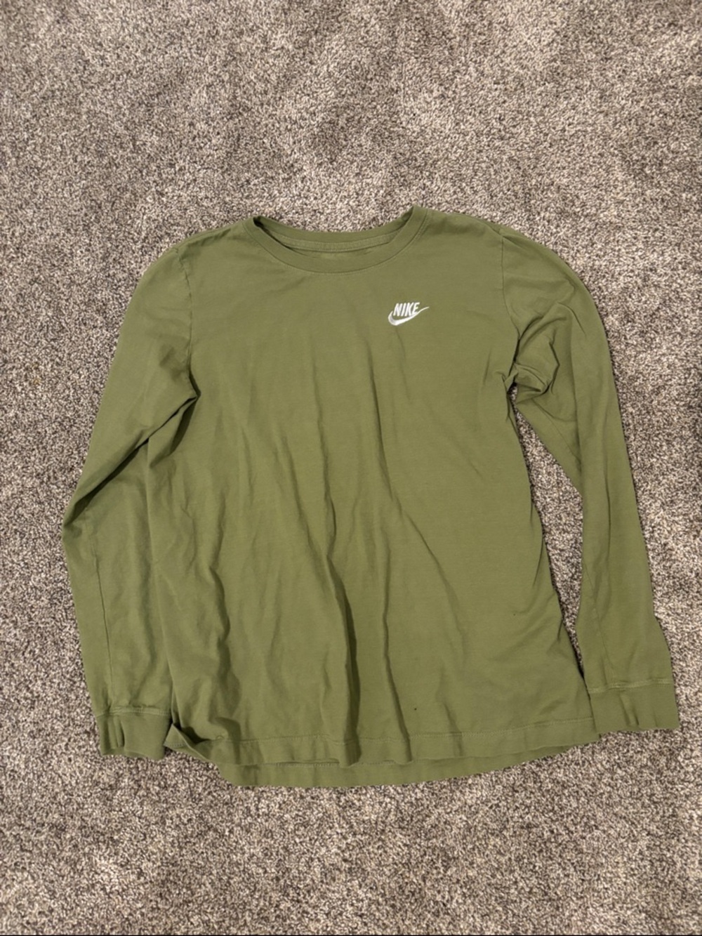 Nike Olive Green Long-Sleeve Crew with White Swoosh